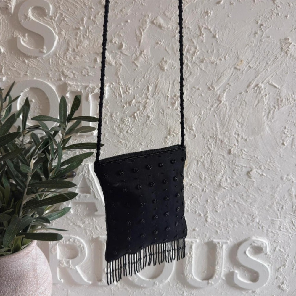 Black vintage beaded crossbody bag